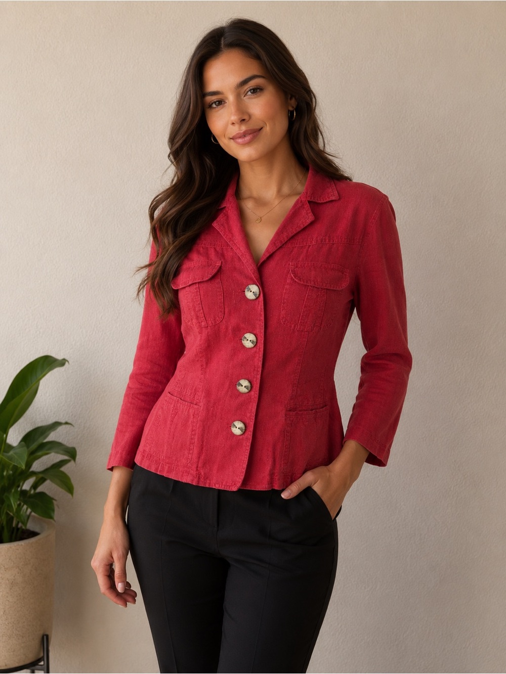 J. Jill desert coral, long-sleeve Jacket or overshirt , size:XSP(petite)100linen